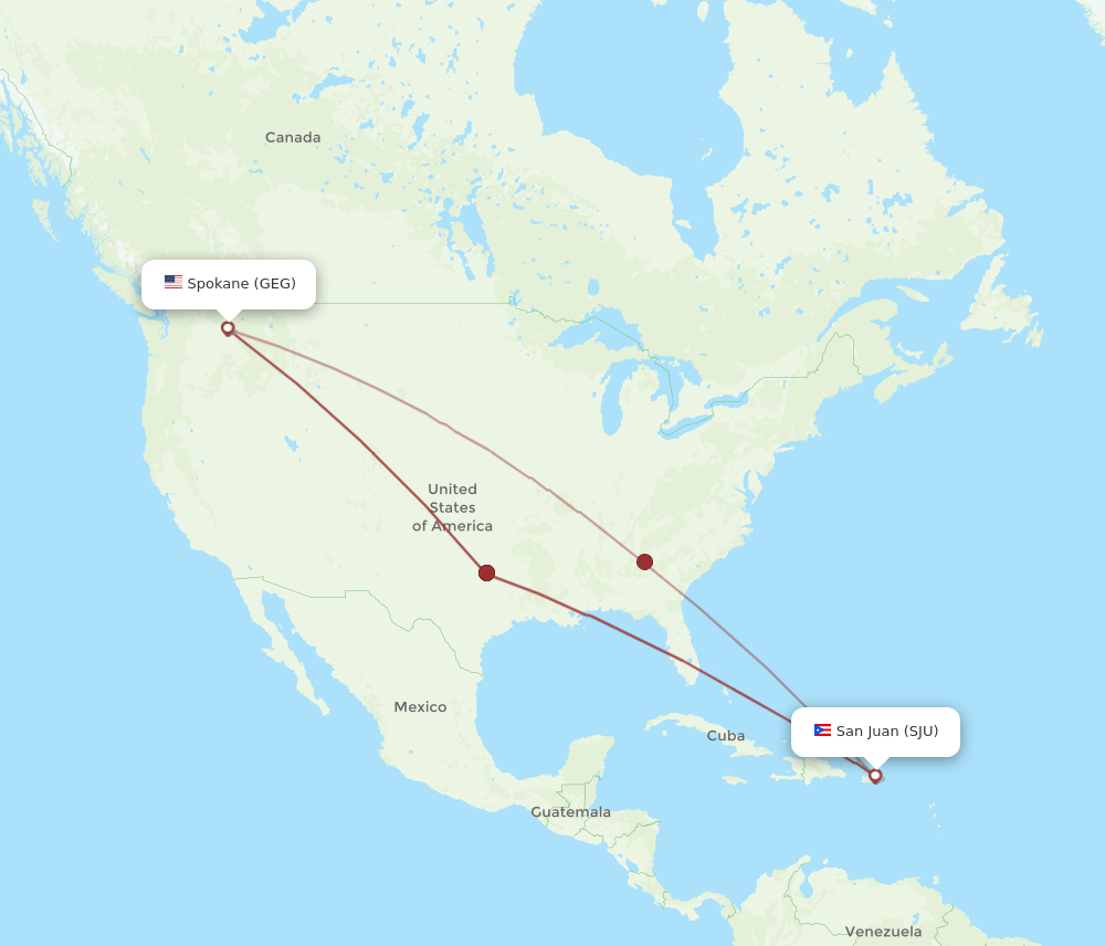GEG-SJU flight routes