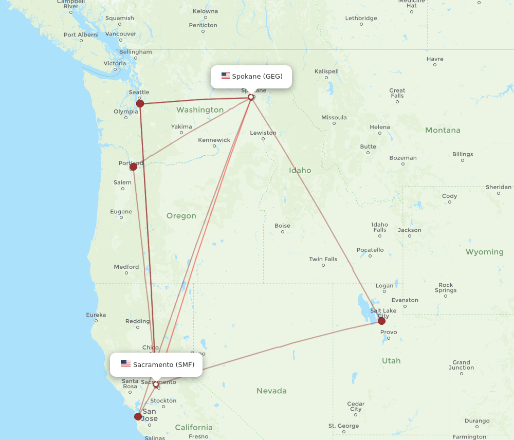 GEG-SMF flight routes
