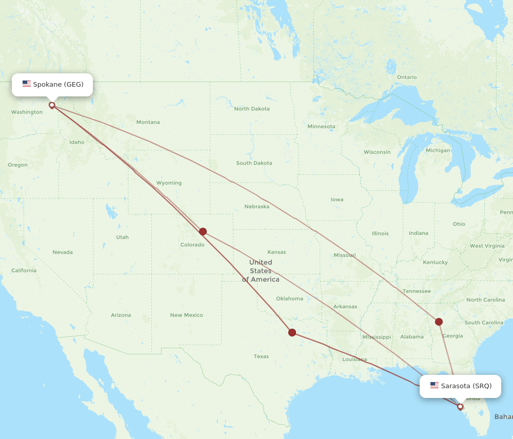 GEG to SRQ flights and routes map