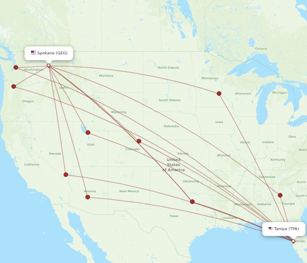GEG to TPA flights and routes map