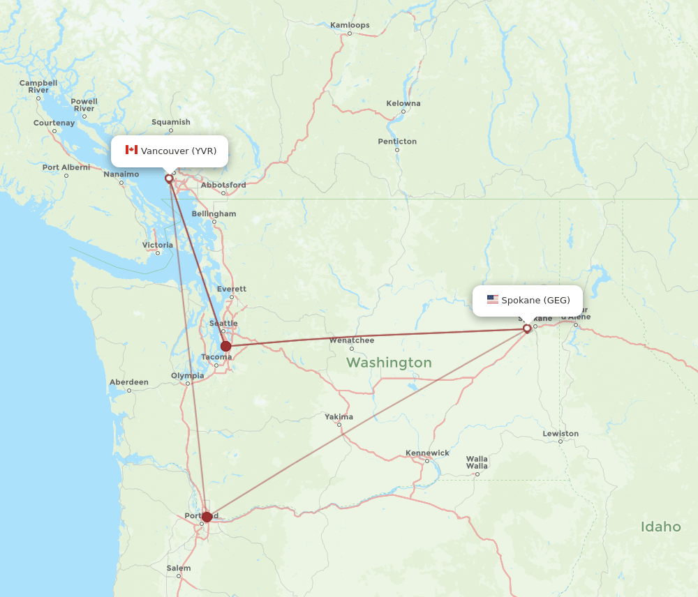 GEG-YVR flight routes