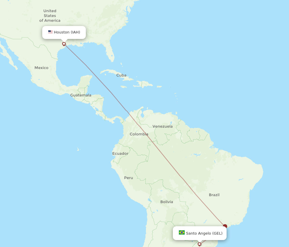 Houston - Santo Angelo route map and flight paths