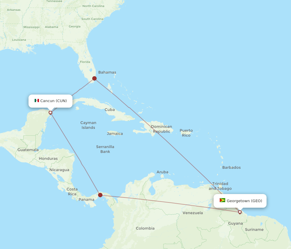 GEO-CUN flight routes