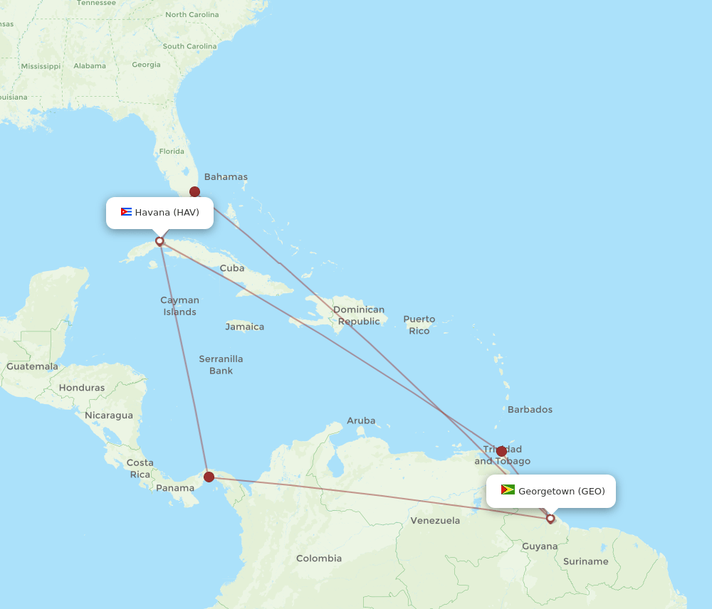 GEO to HAV flights and routes map