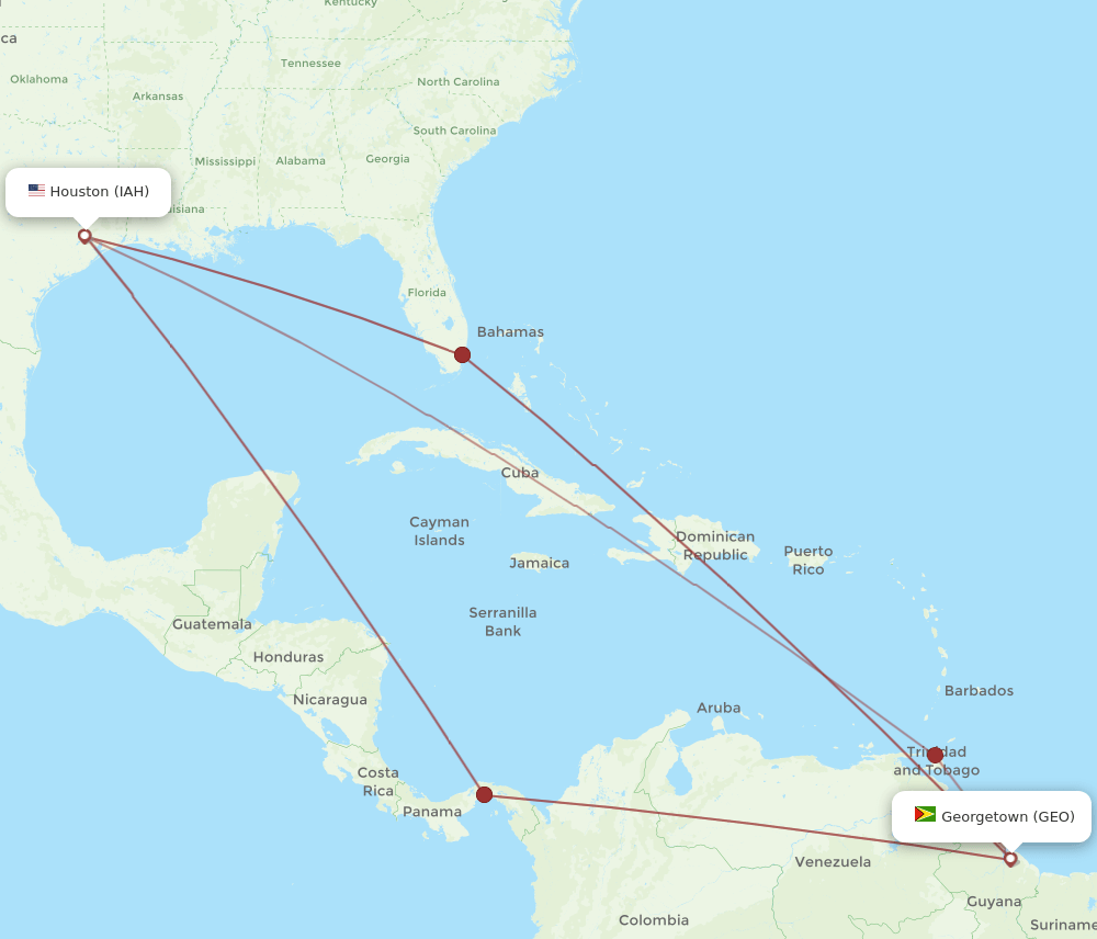 GEO to IAH flights and routes map