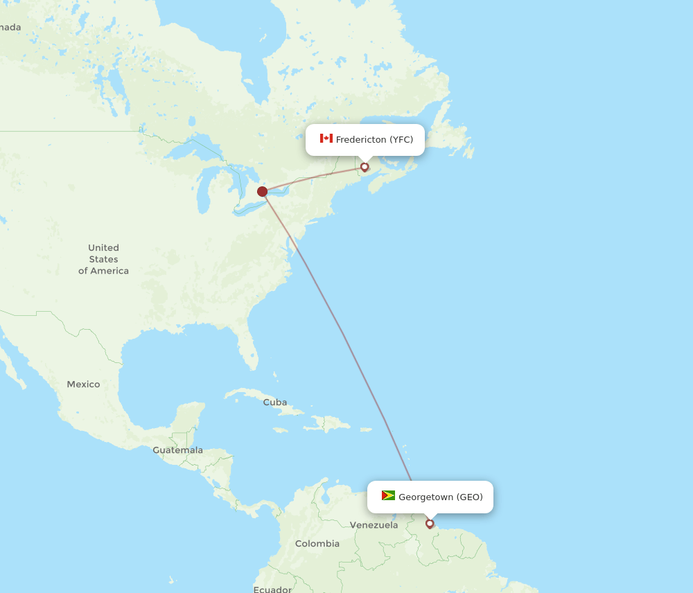Fredericton - Georgetown route map and flight paths