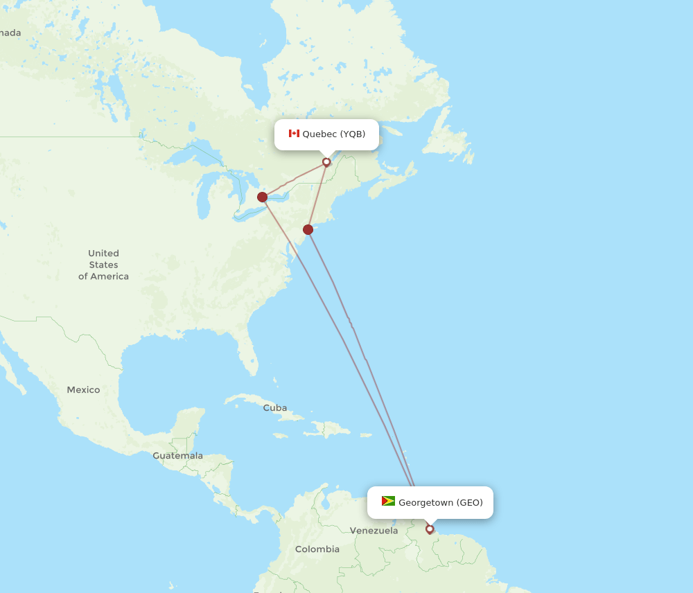 YQB to GEO flights and routes map