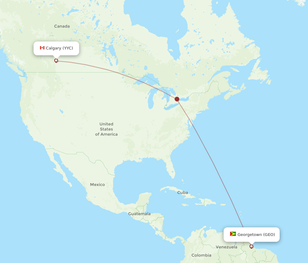 Calgary - Georgetown route map and flight paths