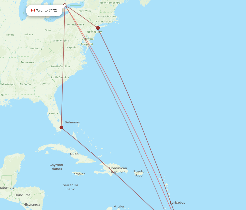 GEO to YYZ flights and routes map