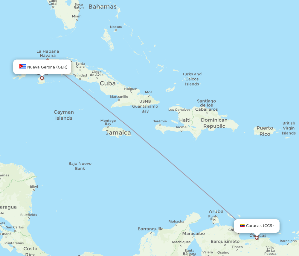 Nueva Gerona - Caracas route map and flight paths