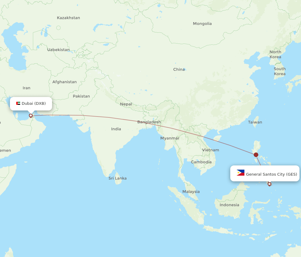GES-DXB flight routes