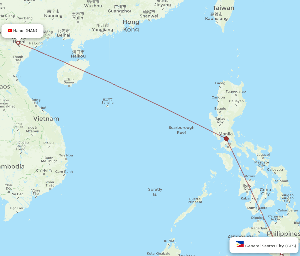 GES to HAN flights and routes map