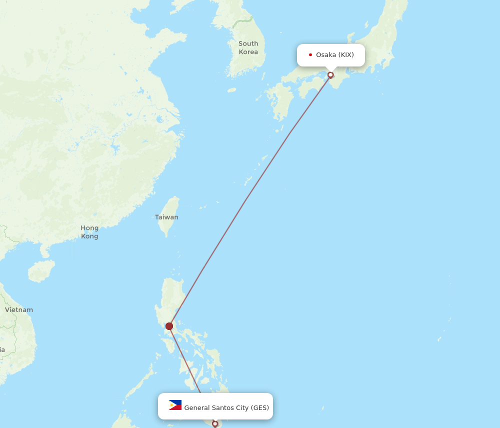 GES-KIX flight routes
