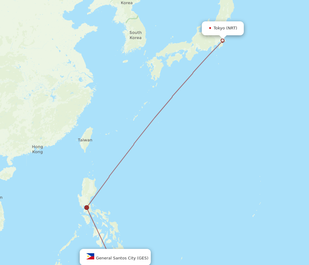 GES to NRT flights and routes map