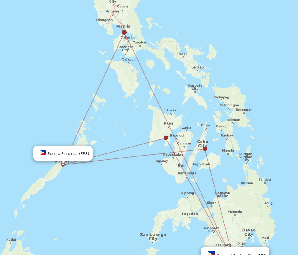 GES-PPS flight routes
