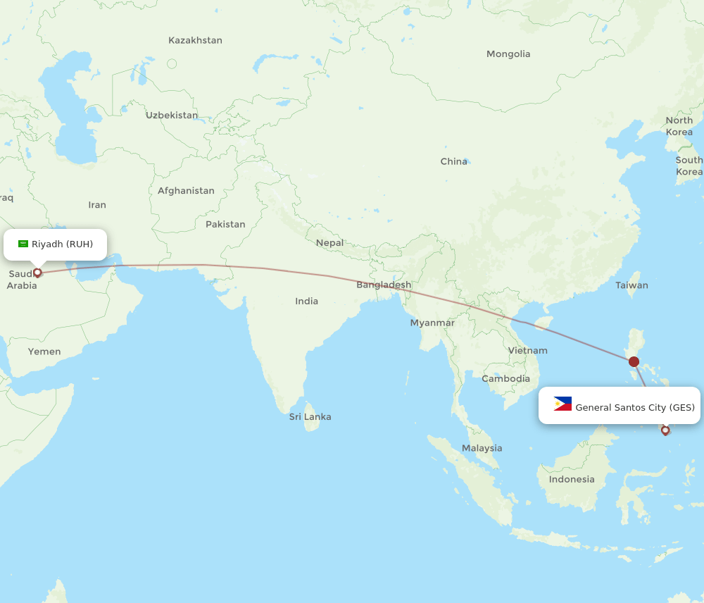 Riyadh - General Santos City route map and flight paths