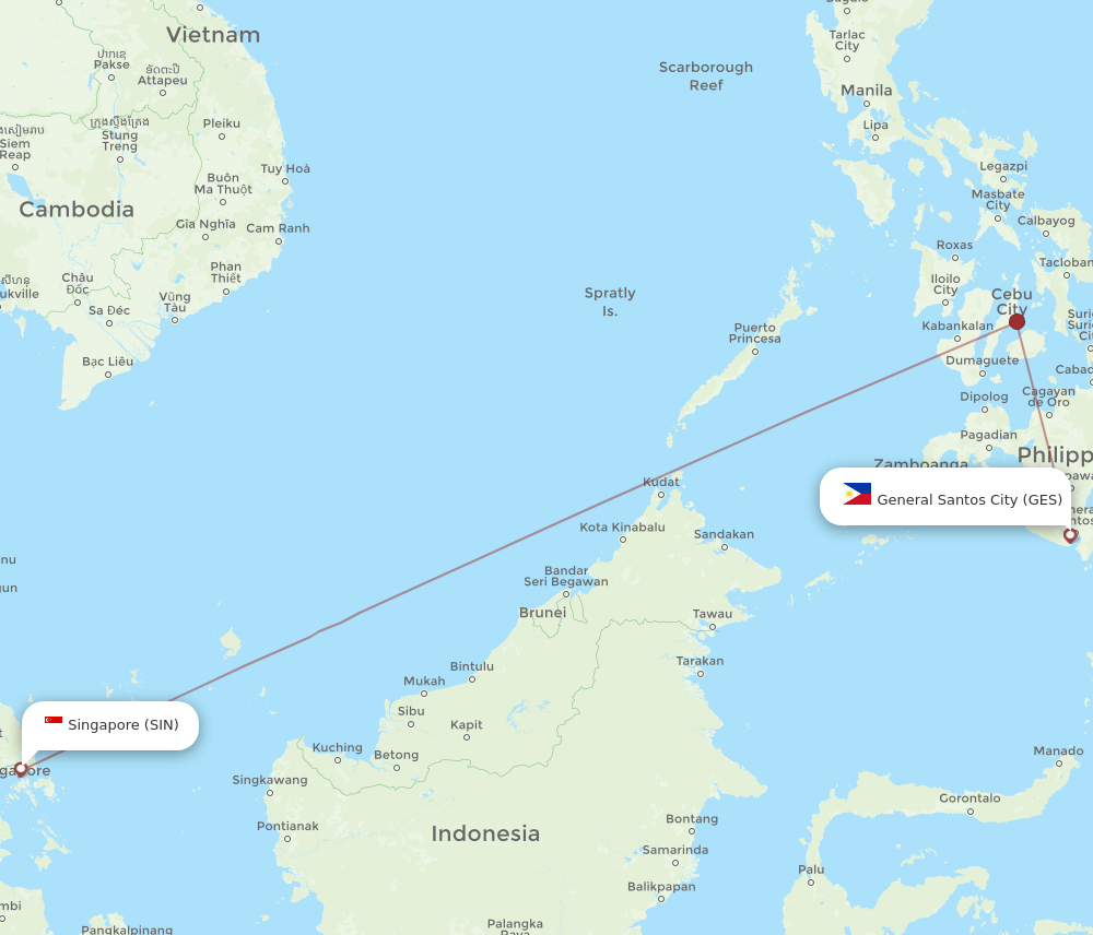 GES to SIN flights and routes map