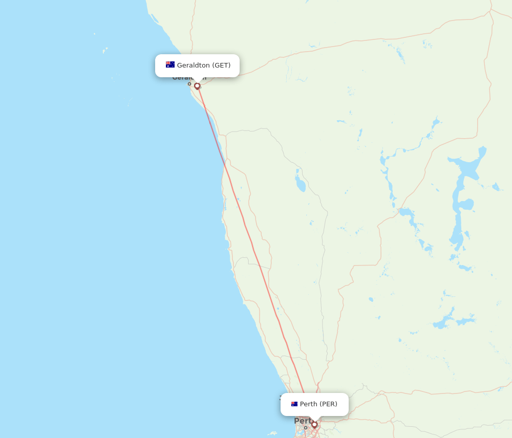 Geraldton - Perth route map and flight paths