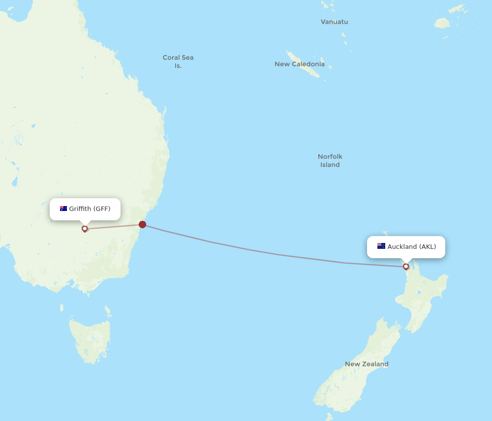 GFF to AKL flights and routes map