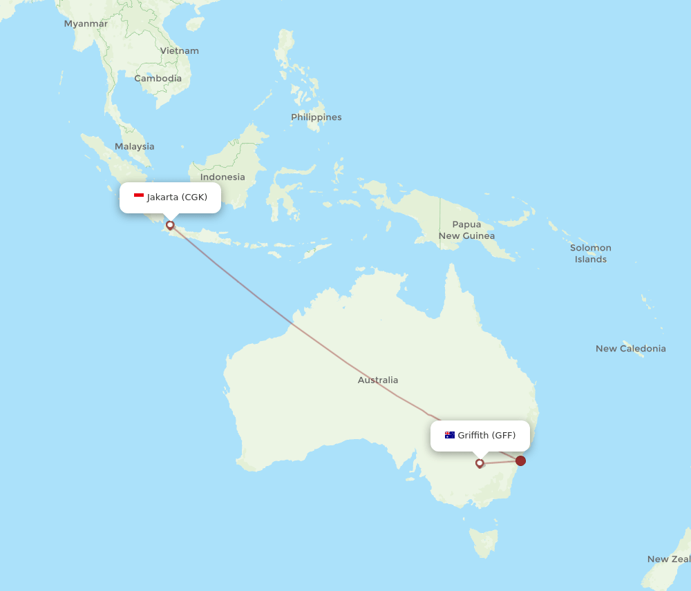 Jakarta - Griffith route map and flight paths