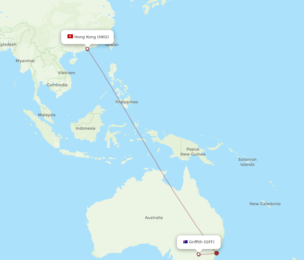 GFF to HKG flights and routes map