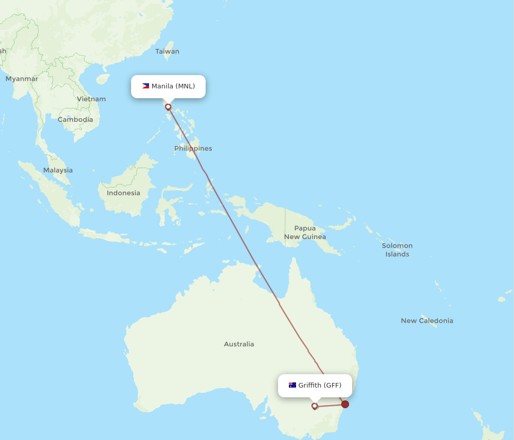 Manila - Griffith route map and flight paths