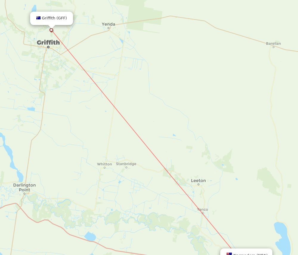 GFF to NRA flights and routes map