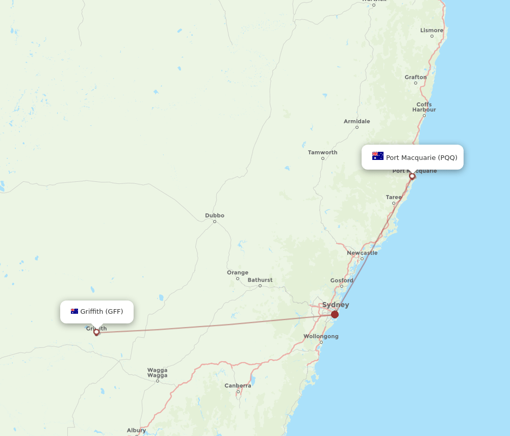 GFF to PQQ flights and routes map