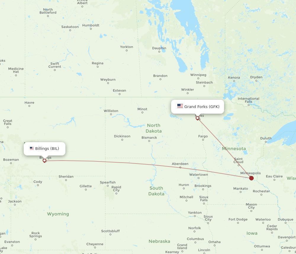 GFK to BIL flights and routes map