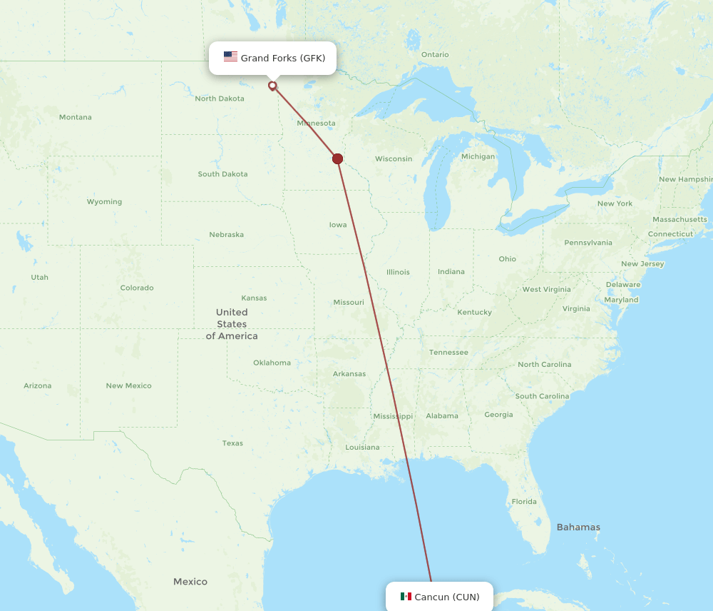 GFK-CUN flight routes