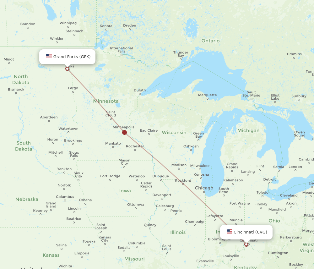 GFK to CVG flights and routes map