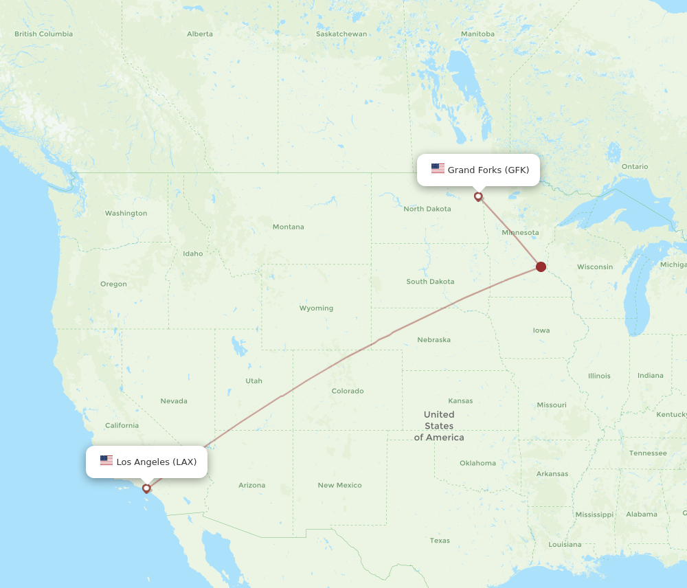 GFK-LAX flight routes