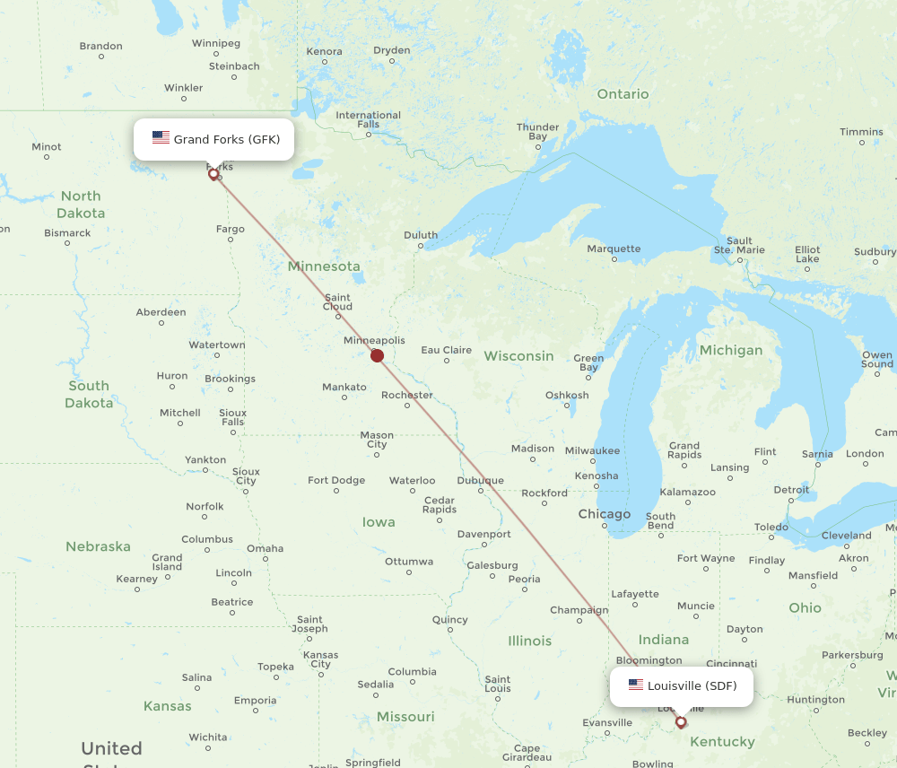GFK to SDF flights and routes map