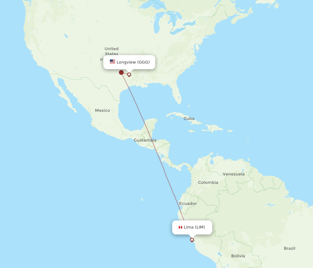Longview - Lima route map and flight paths