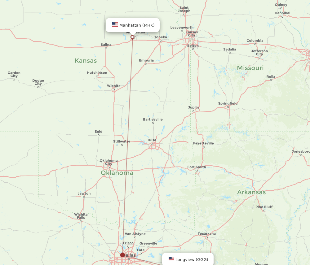 GGG-MHK flight routes