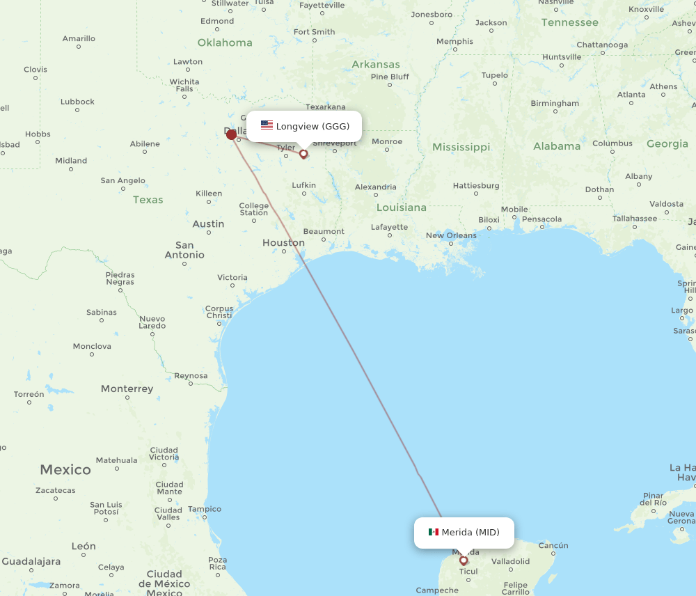 GGG to MID flights and routes map