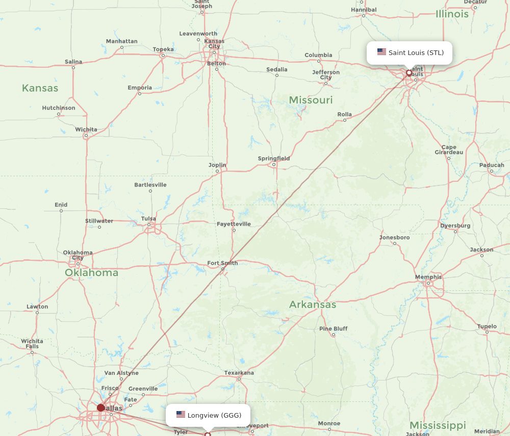 GGG-STL flight routes