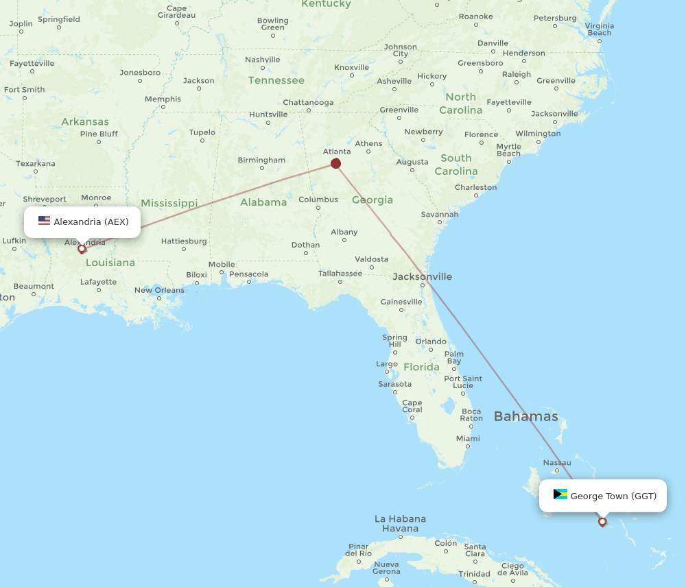 GGT-AEX flight routes