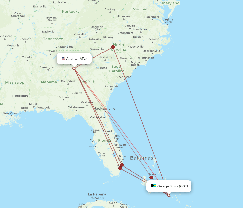 GGT to ATL flights and routes map