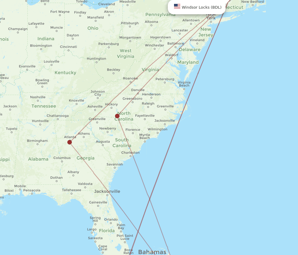 GGT-BDL flight routes
