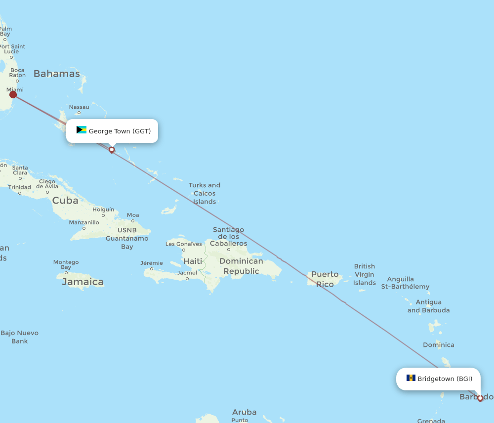 GGT-BGI flight routes