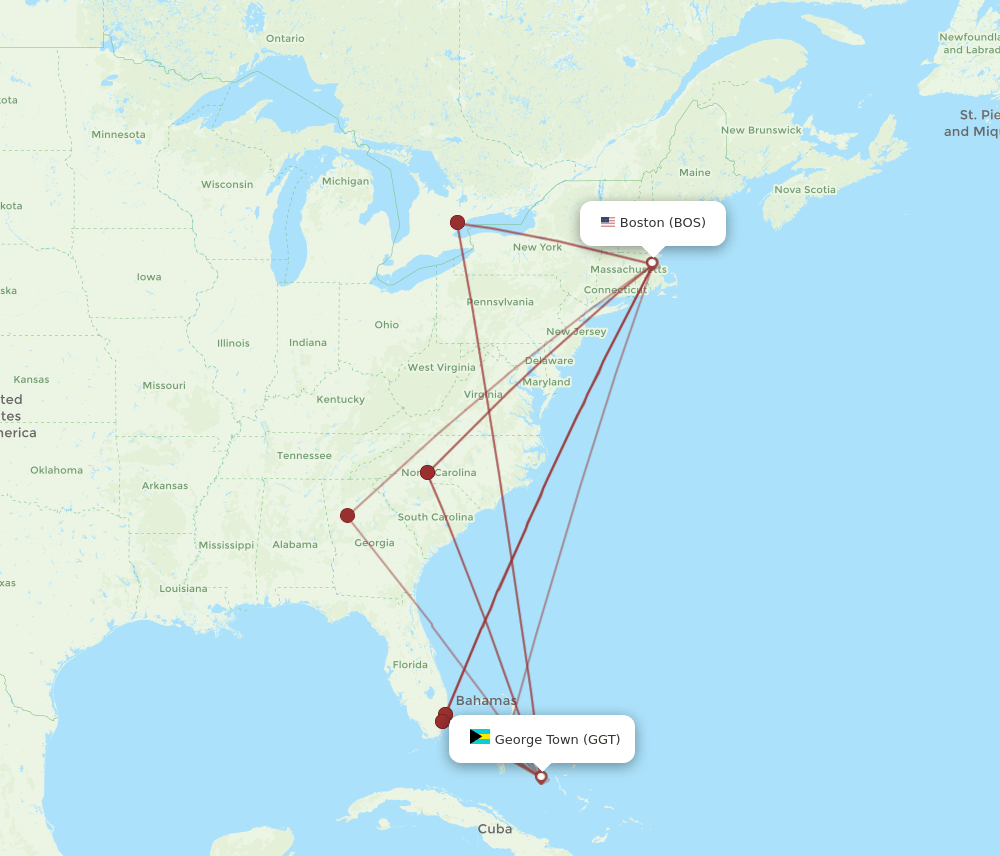 GGT-BOS flight routes