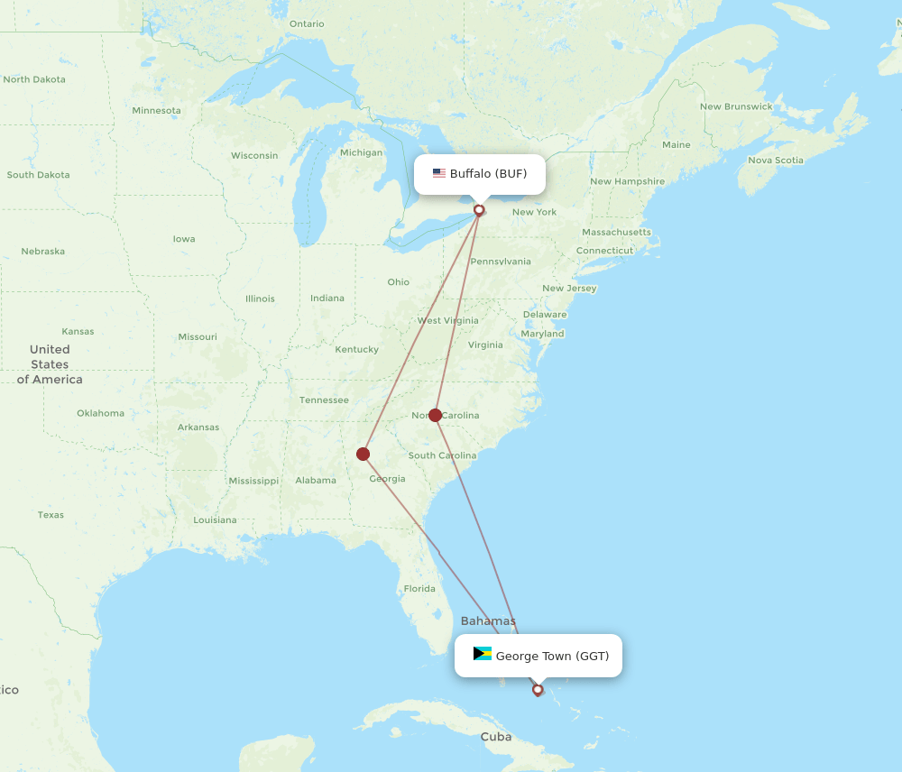 GGT to BUF flights and routes map