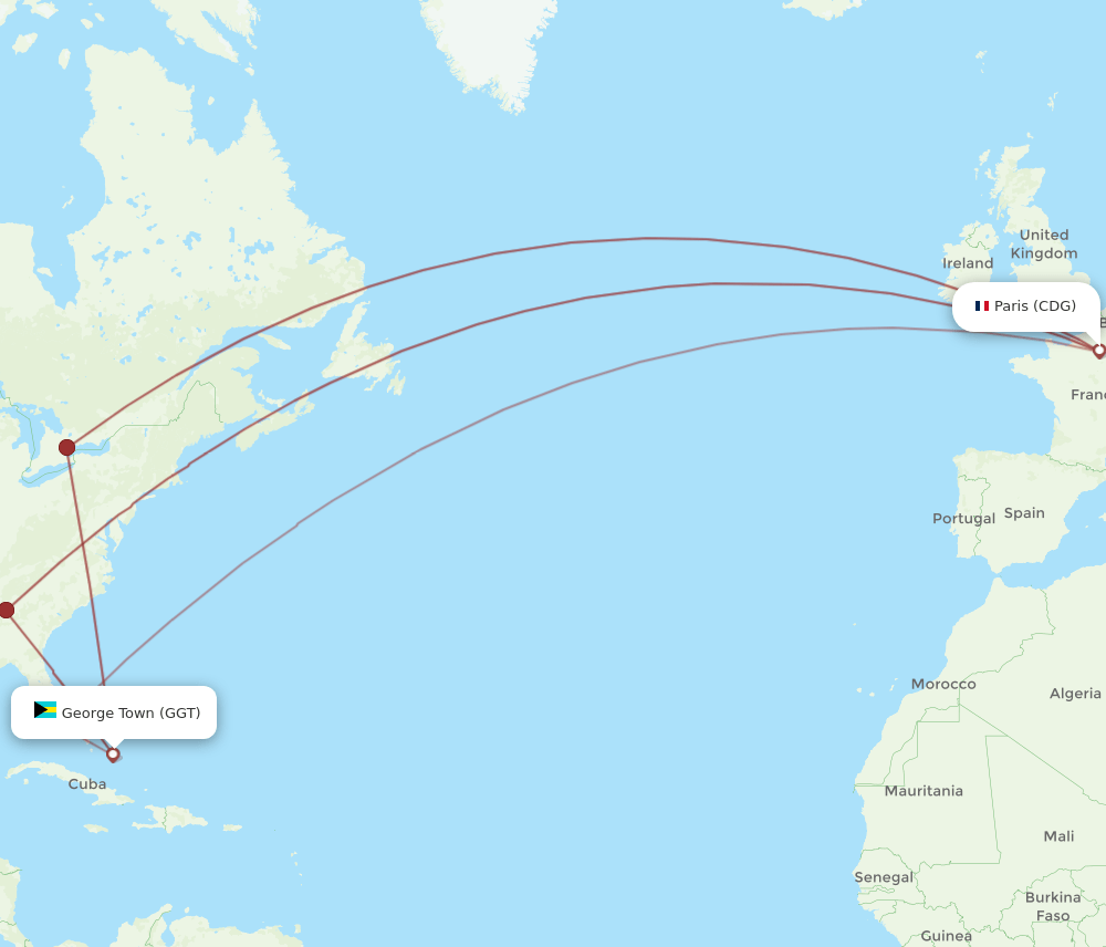 GGT-CDG flight routes