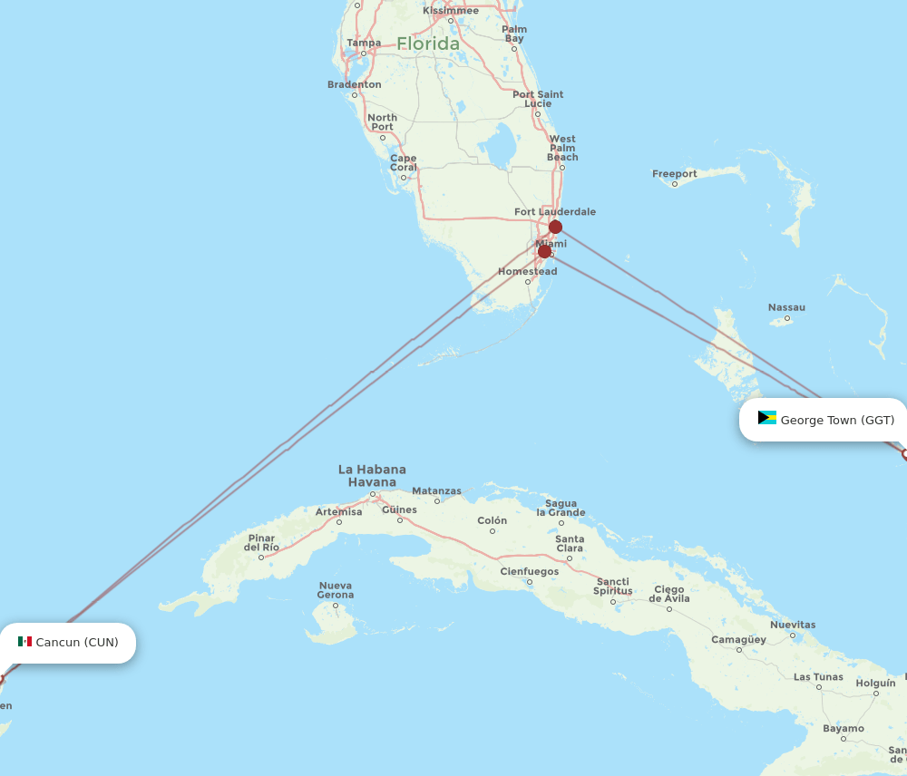 GGT-CUN flight routes