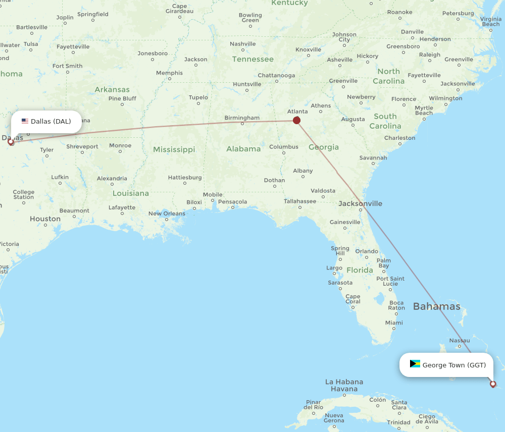 GGT-DAL flight routes