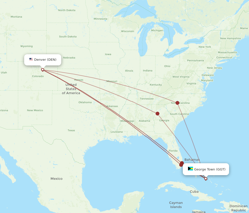GGT-DEN flight routes