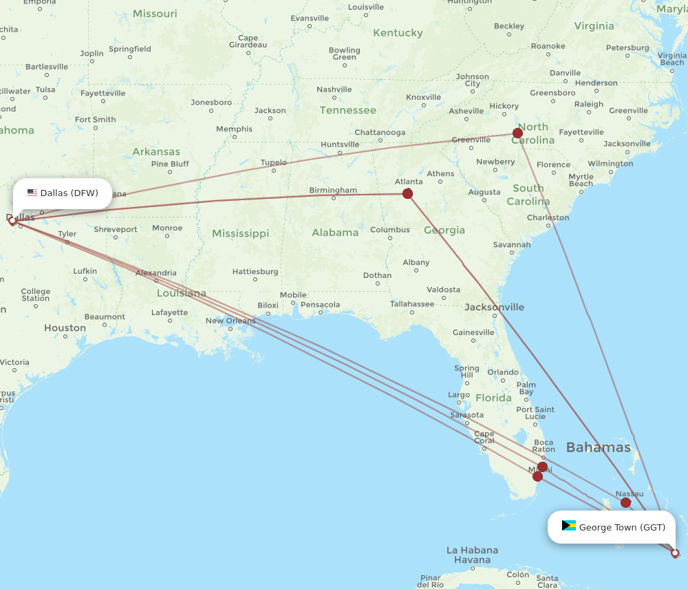 GGT-DFW flight routes