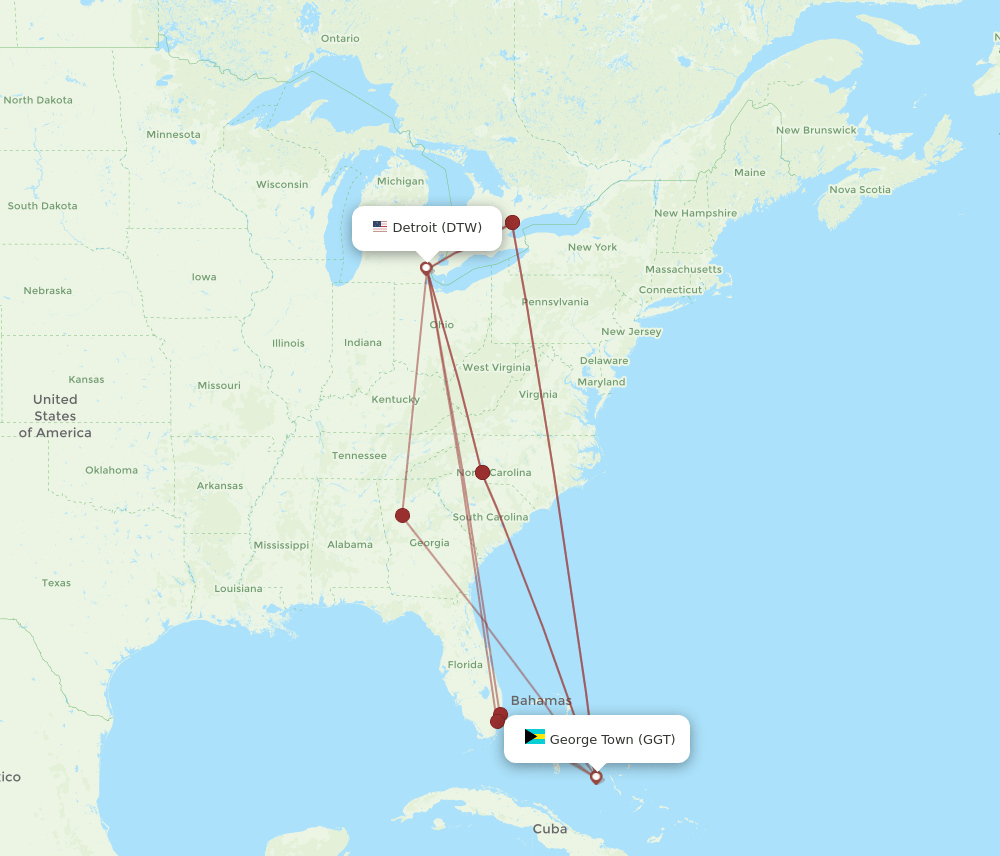 GGT-DTW flight routes