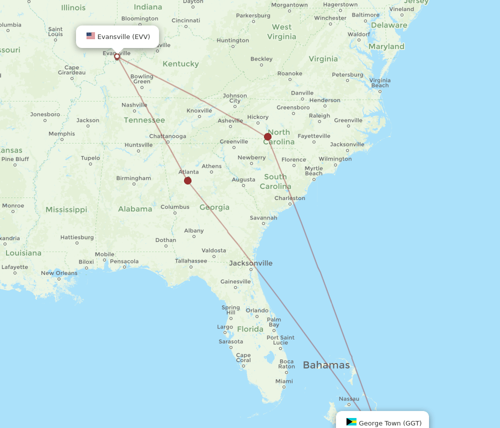 GGT-EVV flight routes